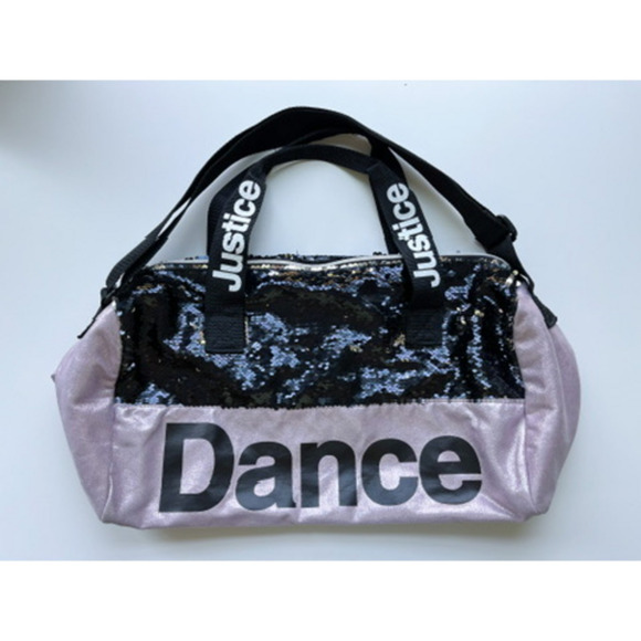 Justice Flipsy Sequin Shimmer Girls Dance Duffel Bag Shoulder Strap Purple Black - Picture 1 of 13